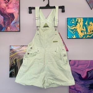 Green striped overall shorts